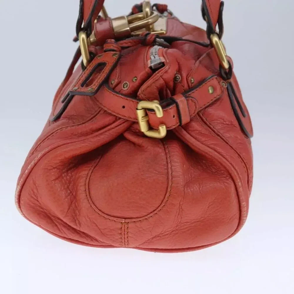 Chloe Paddington Hand Bag Leather Red Gold Silver Auth - Picture 8 of 16